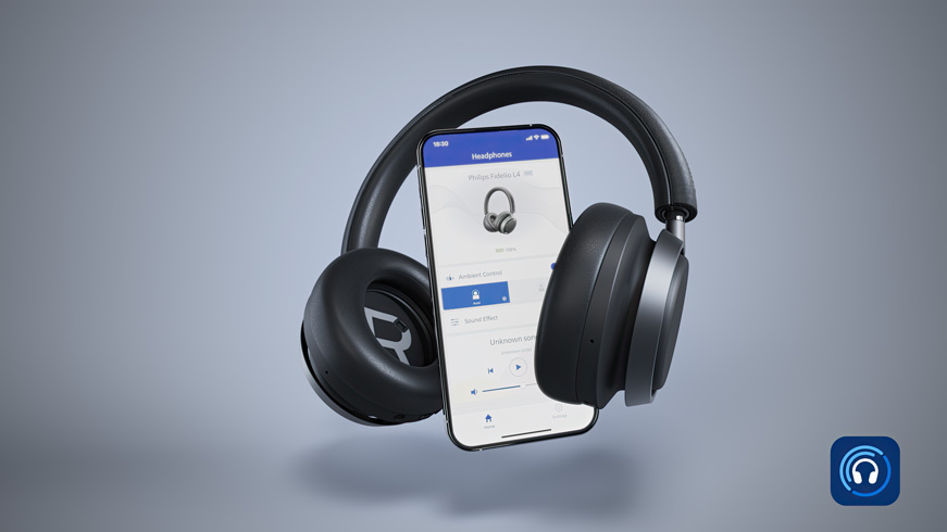 L4 Fidelio fejhallgat&oacute; a Philips Headphones alkalmaz&aacute;shoz csatlakoztatva