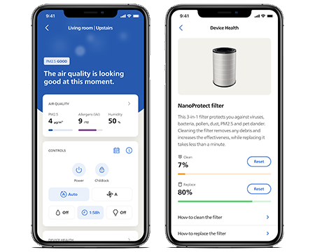 Philips Air+ alkalmaz&aacute;s levegőminős&eacute;g k&eacute;pernyője l&aacute;that&oacute; telefonk&eacute;pernyők&ouml;n