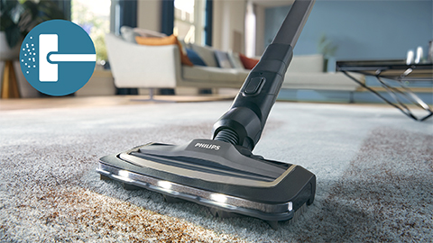 A Philips AquaTrio 9000 Series​ vezet&eacute;k n&eacute;lk&uuml;li porsz&iacute;v&oacute; &eacute;s felmos&oacute; egy padl&oacute;szőnyeget &eacute;s egy szőnyeget takar&iacute;t